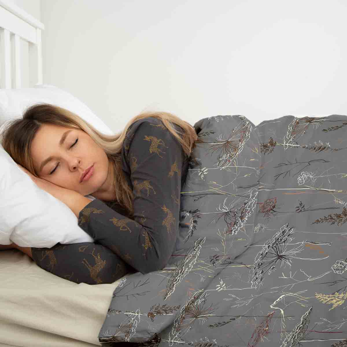 Couverture thérapeutique originale - Housse en coton grise avec plantes dorées